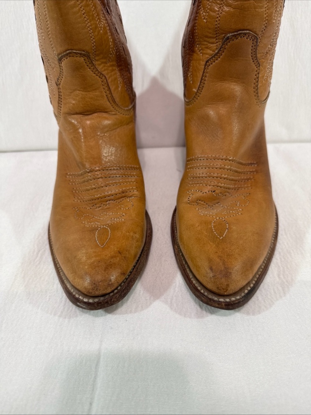 Double H Boots - Womens 6.5 - Leather Cowboy Western Tan Brown Horse Barn Farm - Picture 6 of 16